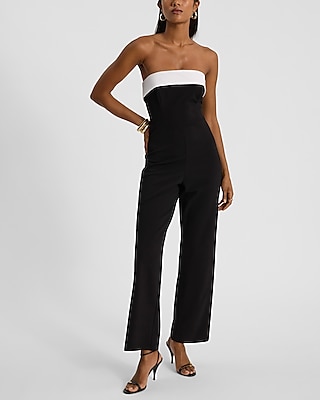 Tipped Strapless Wide Leg Jumpsuit