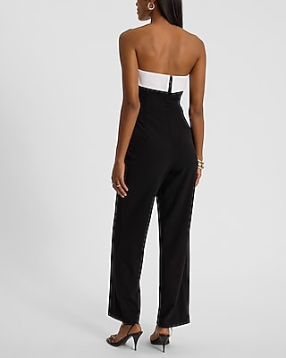 Tipped Strapless Wide Leg Jumpsuit