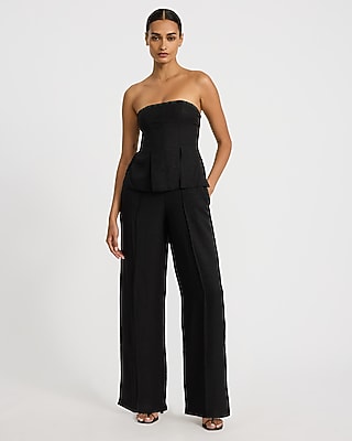 FOLD TUCK WIDE ROMPERS ブラック Mサイズ Crepe Fold Over Strapless Wide Leg Jumpsuit With Pockets | Express
