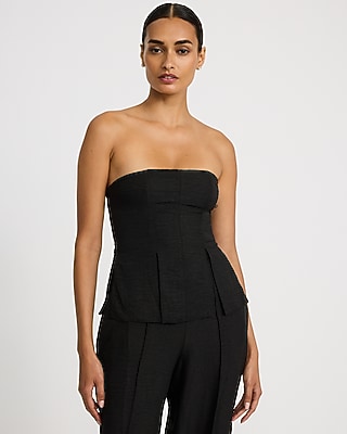 Strapless Peplum Wide Leg Jumpsuit with Pockets