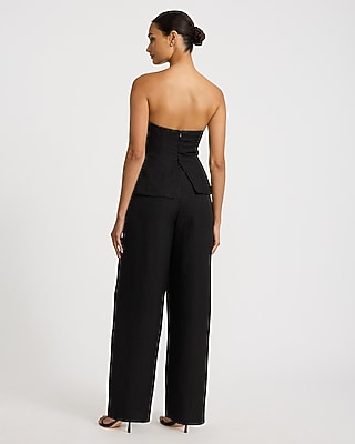 Strapless Peplum Wide Leg Jumpsuit with Pockets
