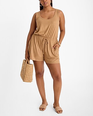 Shine Scoop Neck Sleeveless Tie Waist Romper