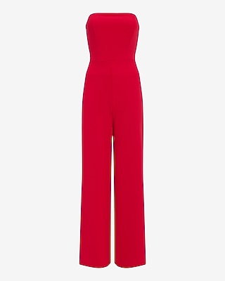 Strapless Wide Leg Split Hem Jumpsuit