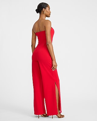 Strapless Wide Leg Split Hem Jumpsuit