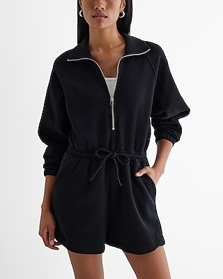 Casual Luxe Comfort Quarter Zip Tie Waist Fleece Romper Neutral Women's XL