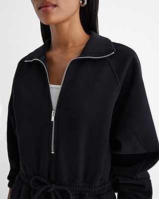 Quarter Zip Tie Waist Fleece Romper - image 3