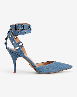 Brian Atwood X Express Denim Grommet Ankle Strap Pumps | Express