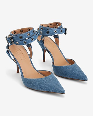Brian Atwood X Express Denim Grommet Ankle Strap Pumps | Express