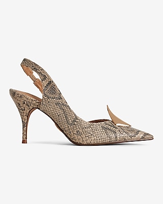 Brian Atwood x Express Snakeskin Gold Accent Slingback Pumps