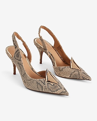 Brian Atwood x Express Snakeskin Gold Accent Slingback Pumps