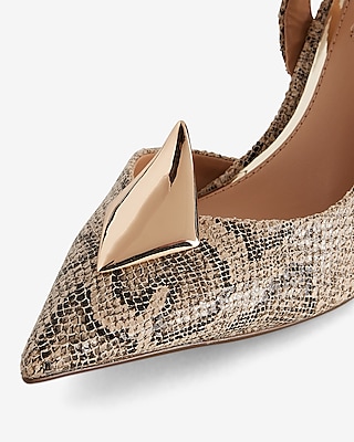 Brian Atwood x Express Snakeskin Gold Accent Slingback Pumps