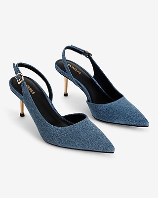 Denim Gold Heel Slingback Pumps Express