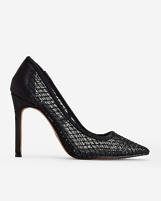 RHINESTONE MESH PUMP:PITCH BLACK:10
