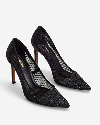 RHINESTONE MESH PUMP:PITCH BLACK:10