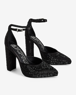 Rhinestone Closed Pointed Toe Platform Pumps