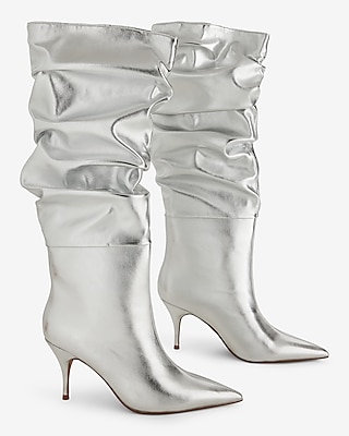 Brian Atwood x Express Metallic Slouch Thin Heeled Tall Boots