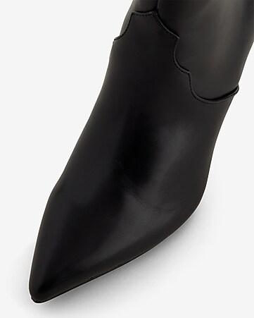Mango Leather Flat Pointed Toe Ankle Boot in Black