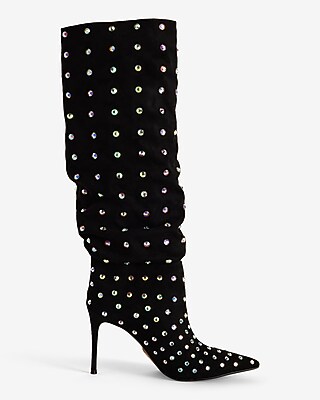 Brian Atwood x Express Rhinestone Slouch Thin Heel Boots