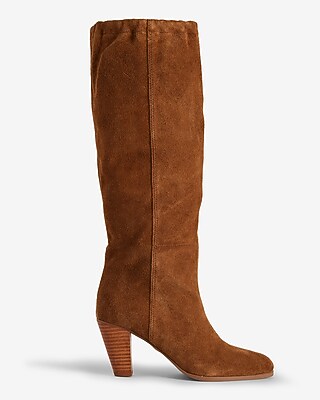 Brian Atwood x Express Suede Scrunch Mid-Calf Heeled Boots