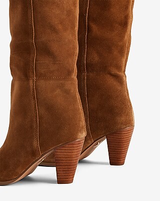 Brian Atwood x Express Suede Scrunch Mid-Calf Heeled Boots