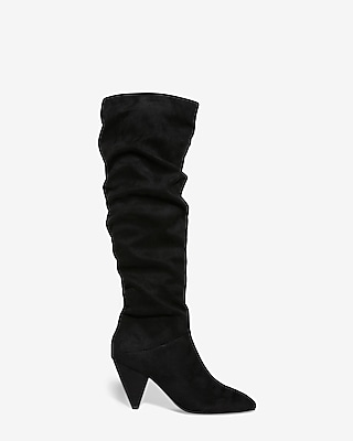suede slouch heeled boots
