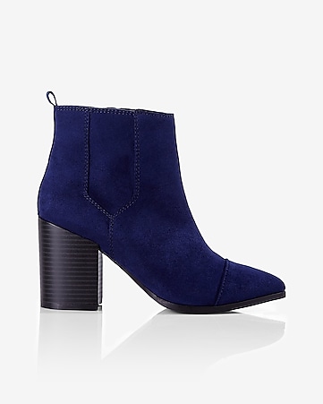Navy Faux Suede Thick Heeled Bootie | Express