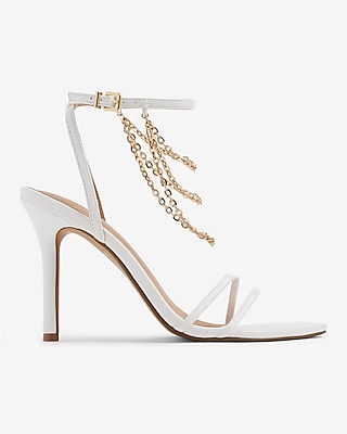 POINTY TOE CHAIN STRAP HEEL SANDAL:TRUE WHITE:7.5