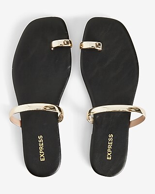 Gold Toe Strap Flat Sandals | Express