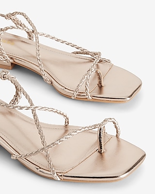Metallic Rope Lace-Up Flat Sandals