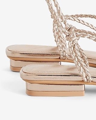 Metallic Rope Lace-Up Flat Sandals