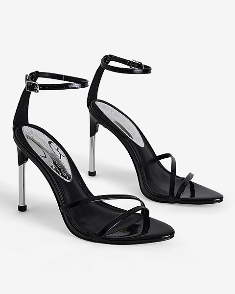 Women's Xhilaration Presta Open Toe Strappy Heels - Black/Silver 8.5 for  sale online