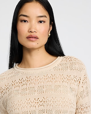Open Stitch Crew Neck Sweater