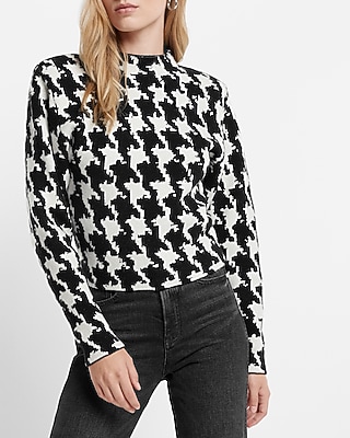 Houndstooth Mock Neck Padded Shoulder Sweater | Express