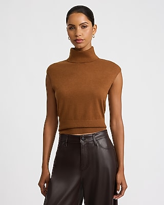 Skimming Turtleneck Cap Sleeve Sweater Airy Soft