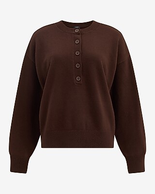 Oversized Crew Neck Henley Sweater Cozy Soft
