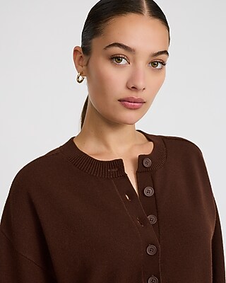Oversized Crew Neck Henley Sweater Cozy Soft