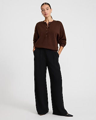Oversized Crew Neck Henley Sweater Cozy Soft