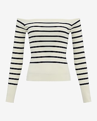Ribbed Off The Shoulder Striped Sweater - image 4