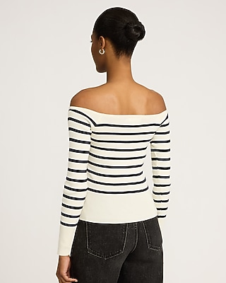 Ribbed Off The Shoulder Striped Sweater - image 2