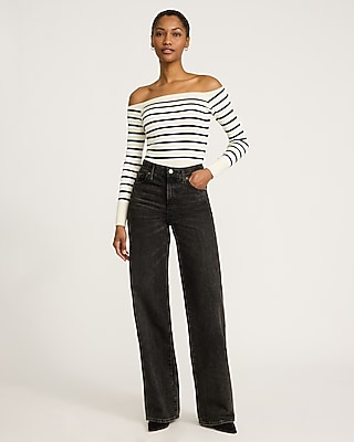 Ribbed Off The Shoulder Striped Sweater - image 3