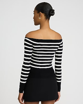 Ribbed Off The Shoulder Striped Sweater - image 2