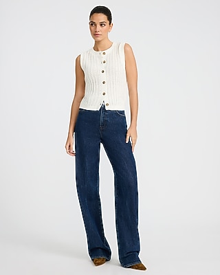 Open Knit Crew Neck Button Front Sweater Vest - image 3