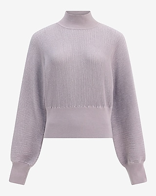 Lurex Mock Neck Balloon Sleeve Sweater Airy Soft