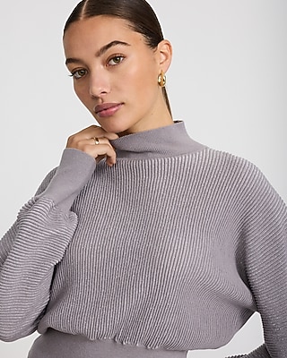 Lurex Mock Neck Balloon Sleeve Sweater Airy Soft