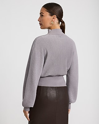 Lurex Mock Neck Balloon Sleeve Sweater Airy Soft