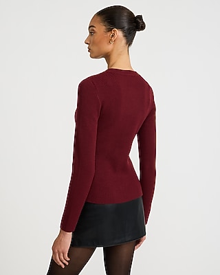 Fitted Ribbed Crew Neck Novelty Button Cardigan Airy Soft