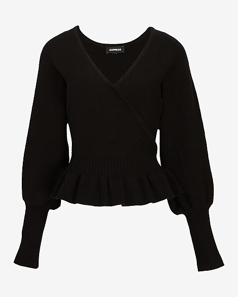 Express Body Contour Wrap Front Sweater Crop Top Tee Shirt Black
