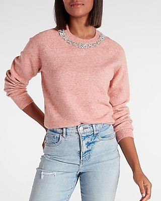 embellished neckline cozy sweater