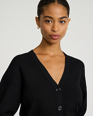 Wool-Blend V-Neck Banded Cutaway Cardigan - thumbnail 8
