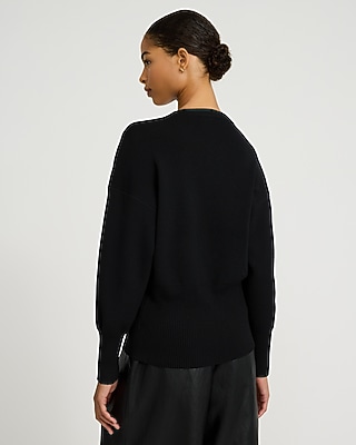Wool-Blend V-Neck Banded Cutaway Cardigan - thumbnail 9